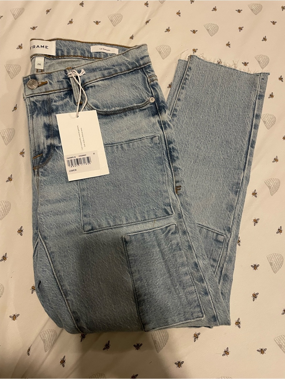 Frames Garcon Mid-Rise Denim Light Wash Straight-Leg Patchwork Jeans